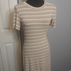FATE Cream Striped T-Shirt Mini Dress: Size Medium